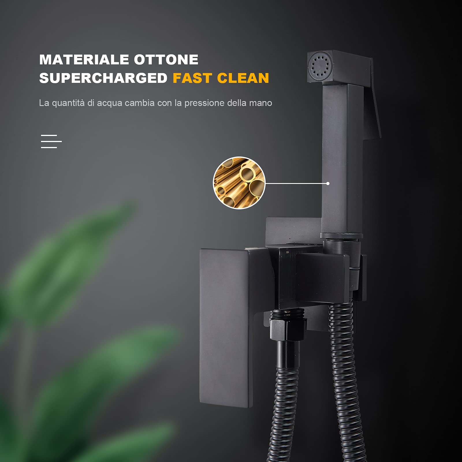 Doccetta per Bidet WC in Acciaio Inossidabile Nero | JUNSHENG Doccetta per Bidet WC in Acciaio Inossidabile con 1.5m Rubinetto Del Bagno Tubo Telescopico Nero