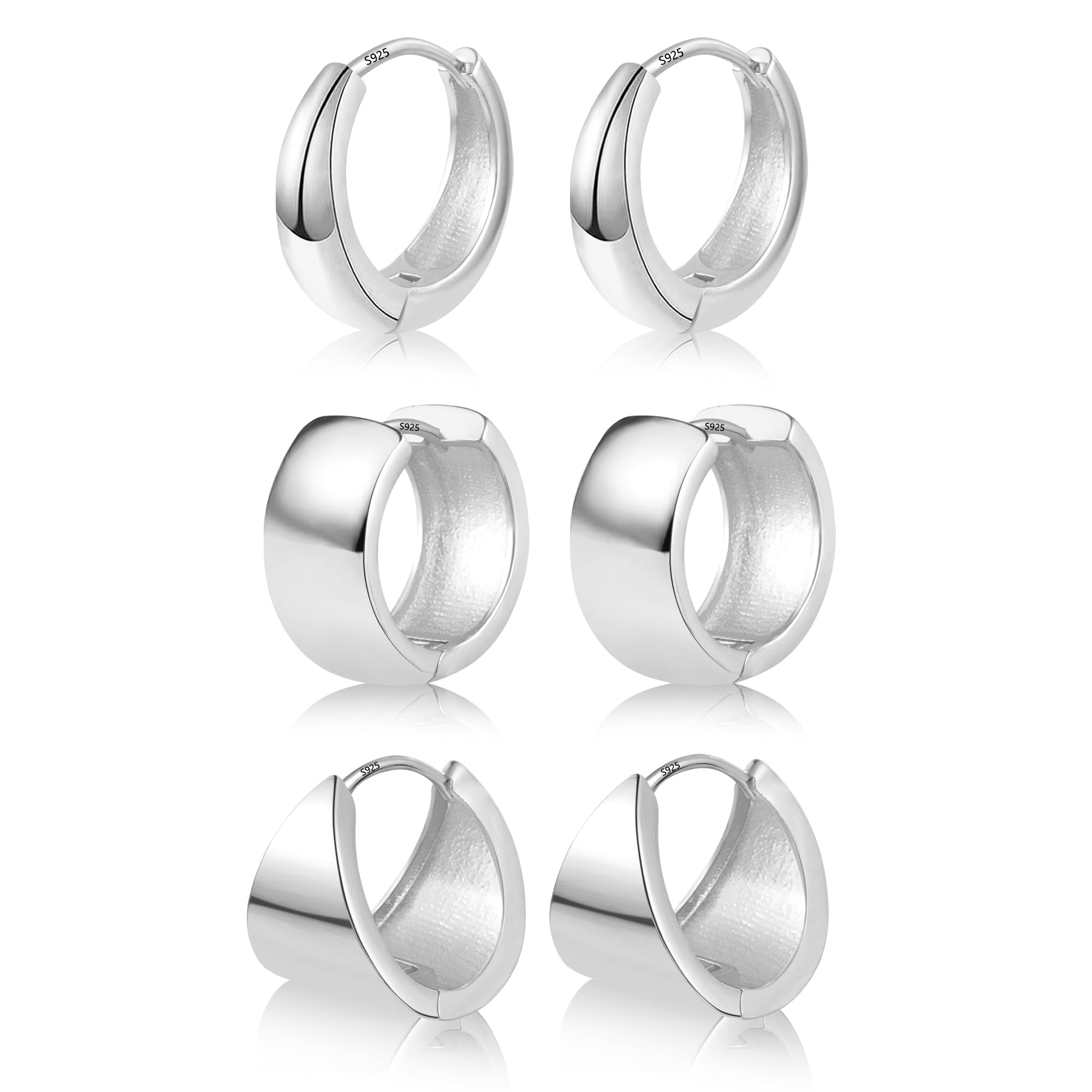 ALEXCRAFT Orecchini Cerchio Argento 925 in Oro 14K, Oro Orecchini Anallergici Donna, 3 Paia Orecchini Cerchio Piccoli con Confezione