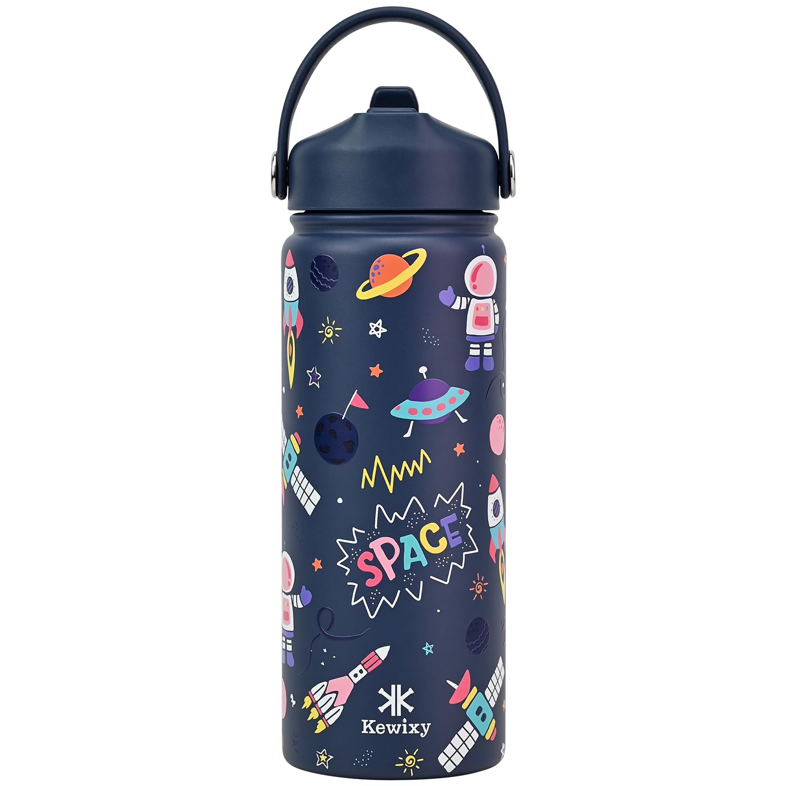 18 oz Kids Water Bottle for School with Straw Leak Proof Stainless Steel with Easy Flip and Handle