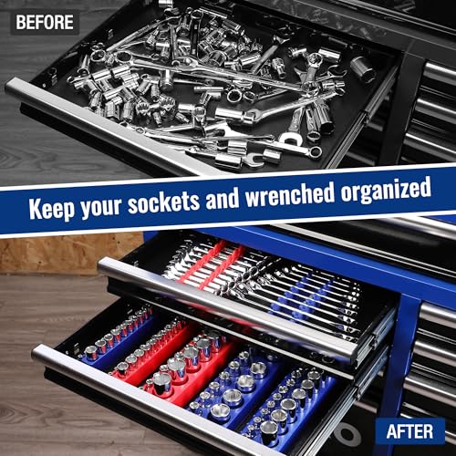 Image of WORKPRO 8-Piece Magnetic Socket and Wrench Organizer Set | 6-Piece Socket Holders, 1 /4 inch 3 /8 inch 1 /2 inch DR Tool Trays, For Metric SAE Sockets, 2-Piece Wrench Holders, For Metric SAE Wrenches