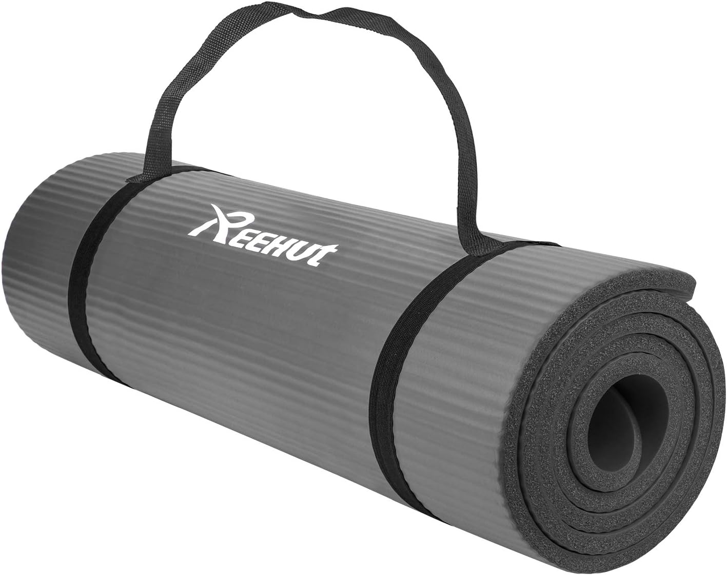 REEHUT 1/2-Inch Extra Thick High Density NBR Exercise Yoga Mat for Pilates, Fitness & Workout w/Carrying Strap