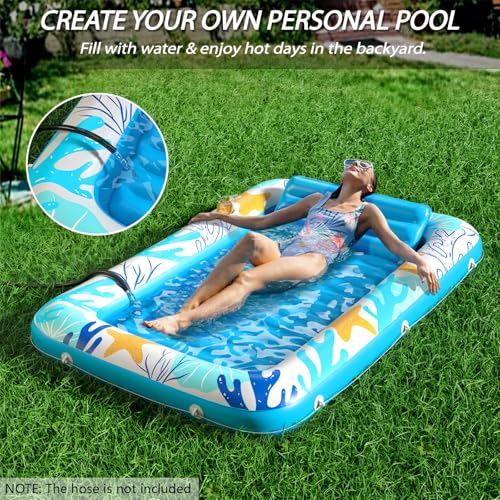 Image of Inflatable Tanning Pool Lounger Float - Jasonwell 4 in 1 Sun Tan Tub Sunbathing Pool Lounge Raft Floatie Toys Water Filled Tanning Bed Mat Pad for Adult Blow Up Kiddie Pools Kids Ball Pit (OA,L)