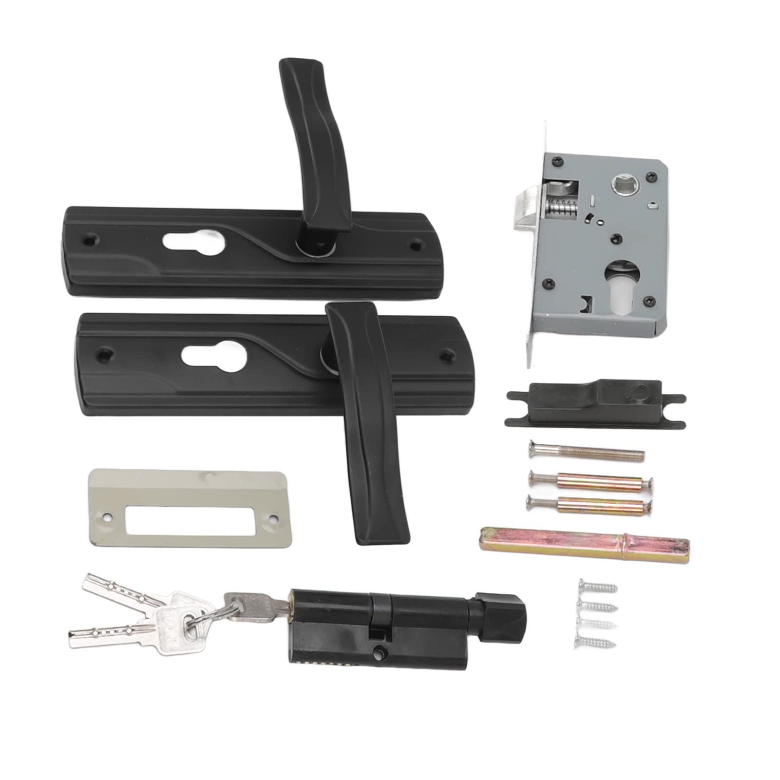Juego de Cerradura de Manija de Puerta de Rodamiento Silencioso de Acero Al Manganeso con Llaves para el Hogar Dormitorio Negro Universal