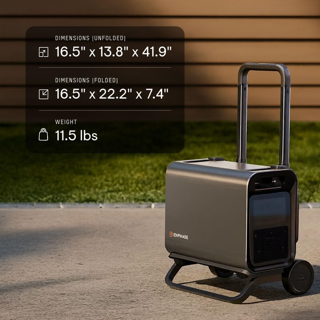 Enphase IQ Cart – Foldable Cart Designed to Securely Transport IQ PowerPack 1500, Sturdy Latches and Wheel Brakes, Extendable Handle, Easy to Carry and Store, 5-Year Limited Warranty