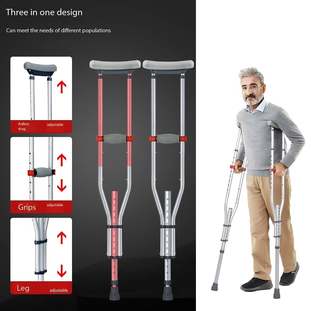 NEWFUN Ortopedyczne kule pod pachami regulowane, nośność 150 kg, aluminium, szary, 1 para
