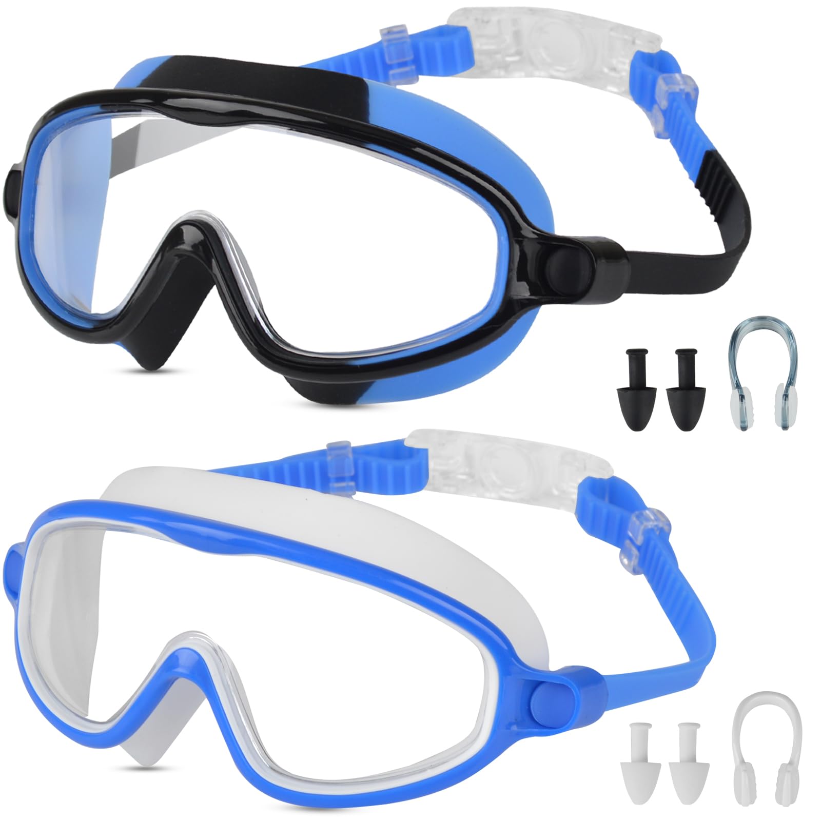 Moseem Lot de 2 lunettes de natation pour enfants et adolescents de 3 à 15 ans, anti-buée, anti-UV, vision large claire, imperméables
