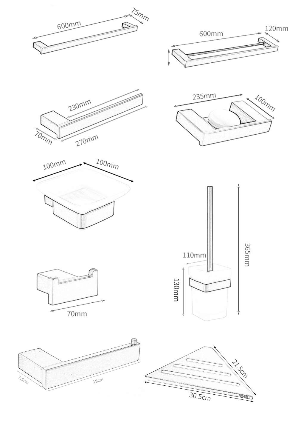 VVW&LIU Juego de Accesorios de baño de Oro Cepillado, Soporte de Papel higiénico de Acero Inoxidable, Soporte para Cepillo de baño, Estante de Almacenamiento, Barra de Toalla, Soporte de Papel