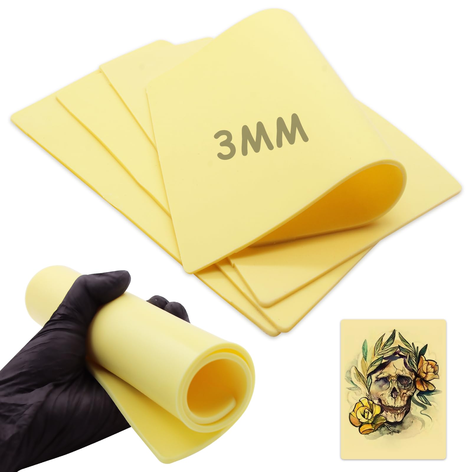 rayyl4PCS A4 Tattoo Practice Skin - 3mm Double Sided Silicone Fake Skin for Beginners and Experienced Tattooists (30 x 20 x 0.3cm)