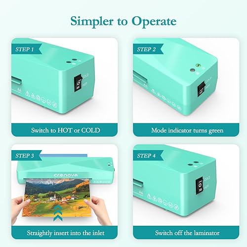 Miniatura 5 de Crenova Máquina laminadora A4 4 en 1, escritorio personal, caliente y frío, 9 pulgadas, laminador térmico para el hogar, oficina, escuela, negocios,