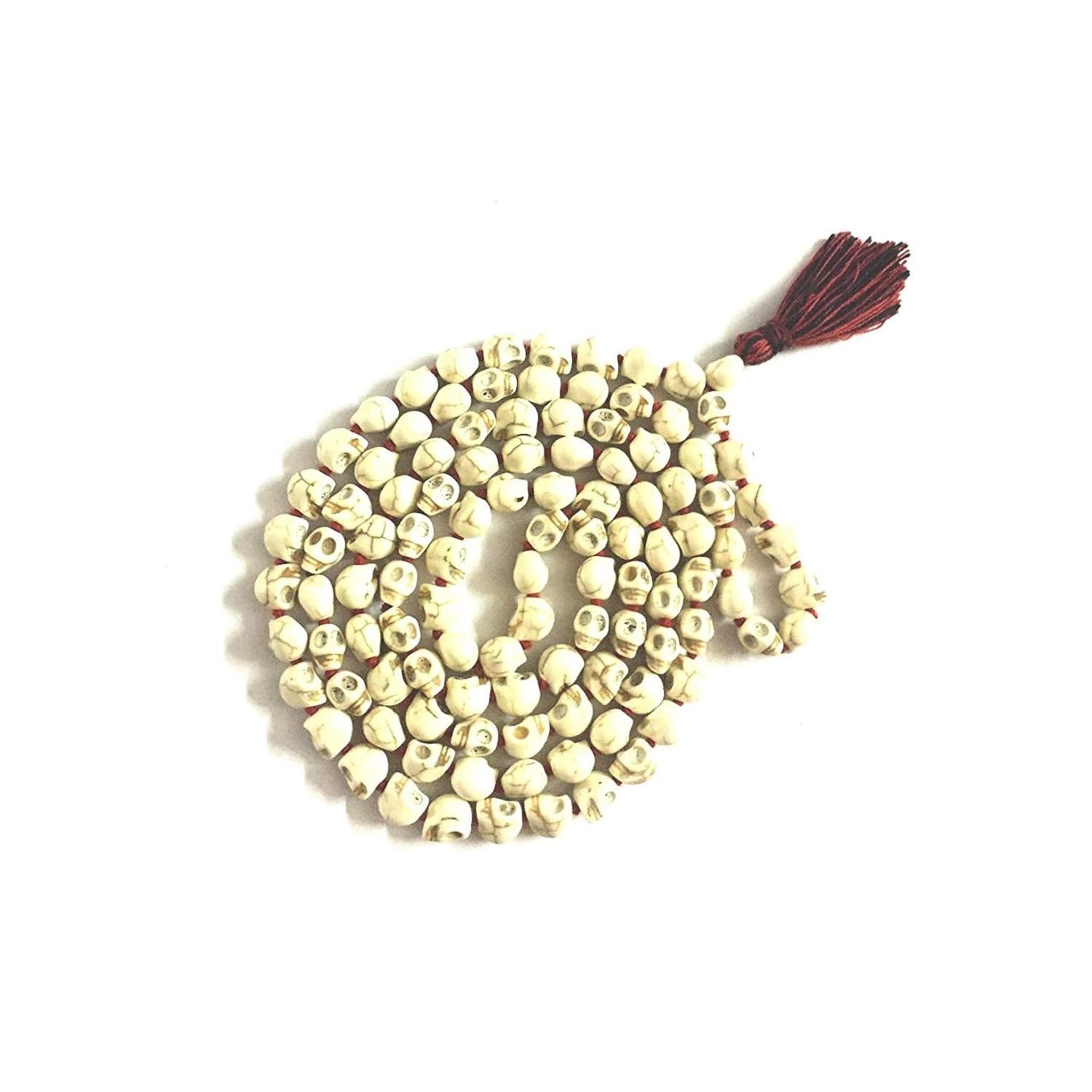 Numeroastro Authentic Narmund Mala – Carved Skull Beads for Puja & Meditation (108+1 Beads, 5mm)