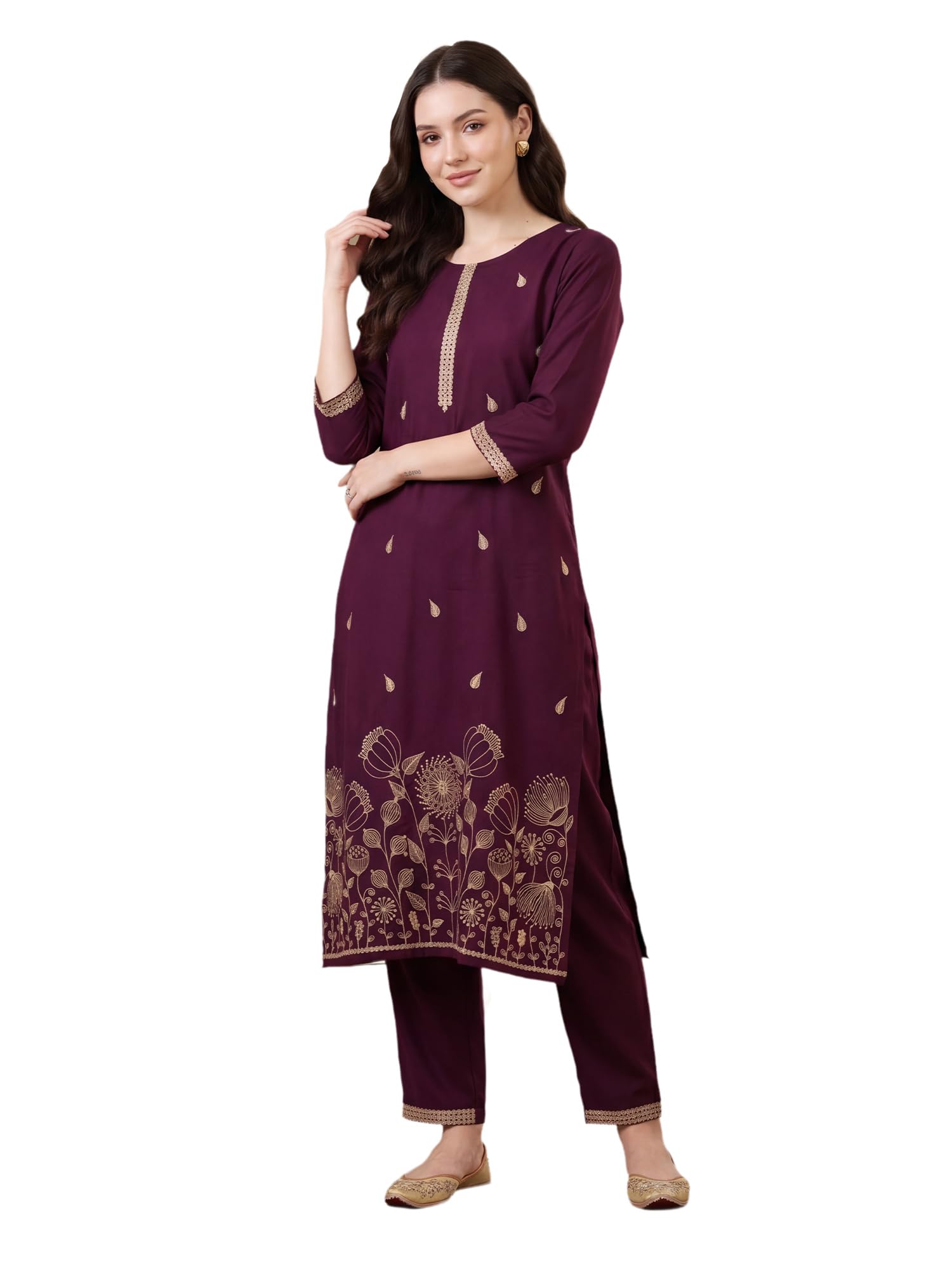 indo era Women's Viscose Rayon Embroidered Sequinned Kurta & Pant Set | Co Ord Set For Women Stylish-picture-26