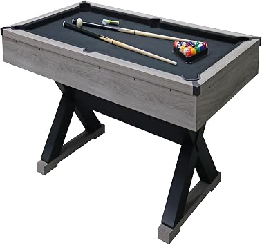 84 Inch Pool Table with Billiard Balls, Cues, Pool Cue Chalk, Cleaning Brush, X-Legs, Black Cloth, Pool Table for Adults Rustic Grey