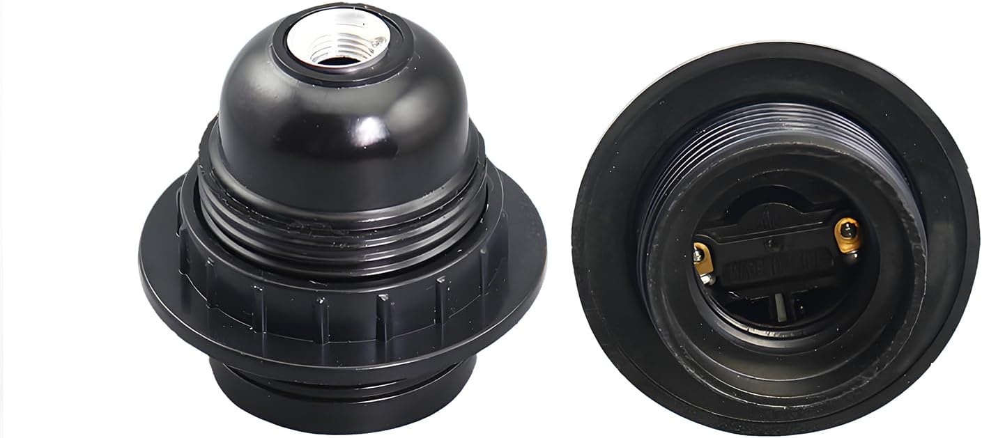 2Pcs E27 Bulb Holder, Edison Screw ES Lamp Holder, Table Kit Pendant Socket, Lamp Holder Fitting in Black Ceiling Table Lamp Fittings with 10mm Threaded Entry with Shade Lampshade Ring