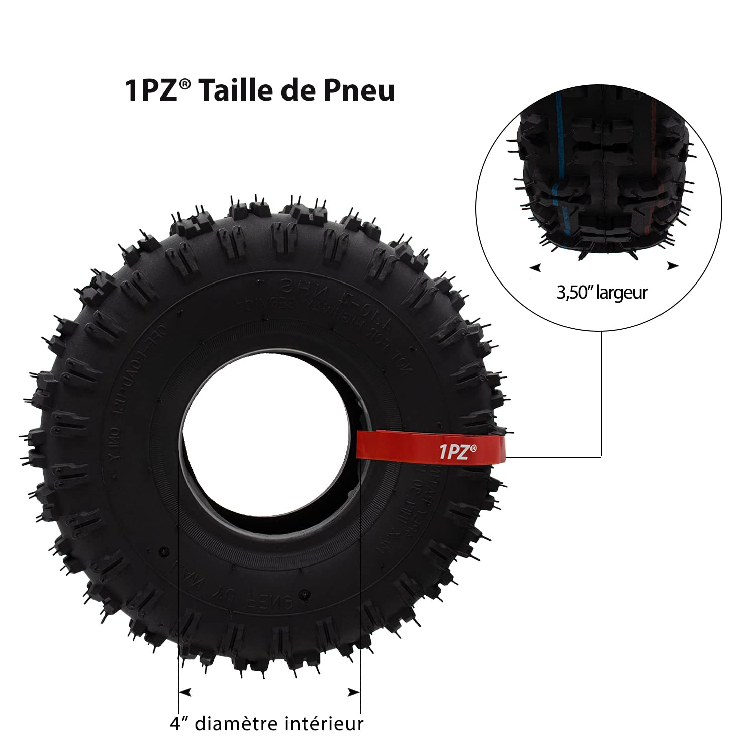 1PZ F3T-35I Complet Pneu 4.10/3.50-4 avec Chambre à Air - Pour Chariot, Diable, Brouette, Tondeuse, Remorque de Jardin et Petit Véhicule (4 Pouces)