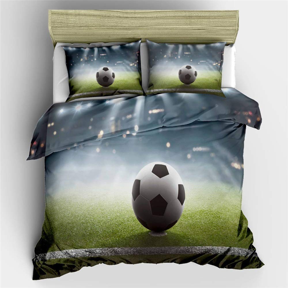 Housse de couette 3D football avec taie d'oreiller lit enfant 210x245 cm
