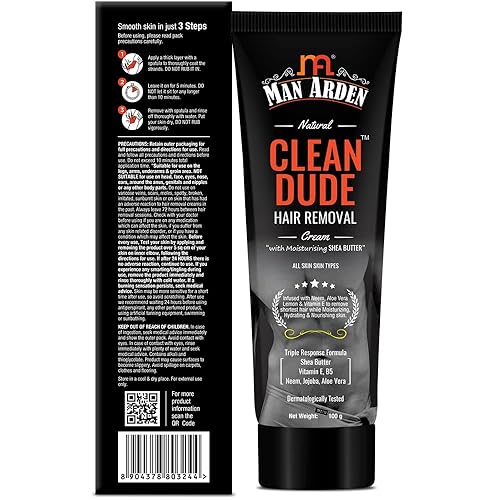 Miniatura 8 de Man Arden Natural Clean Dude - Crema depilatoria para hombres, todo tipo de piel, fórmula de triple respuesta, 3.53 onzas x paquete de 2