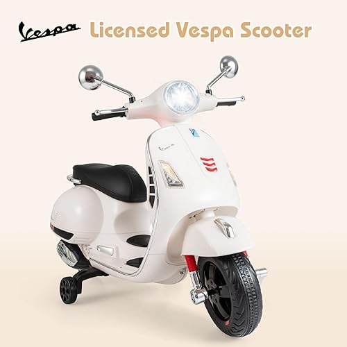 Miniatura 3 de OLAKIDS - Scooter Vespa con licencia para niños, motocicleta eléctrica de 12 V con ruedas de entrenamiento, luces LED, cuerno de modo historia