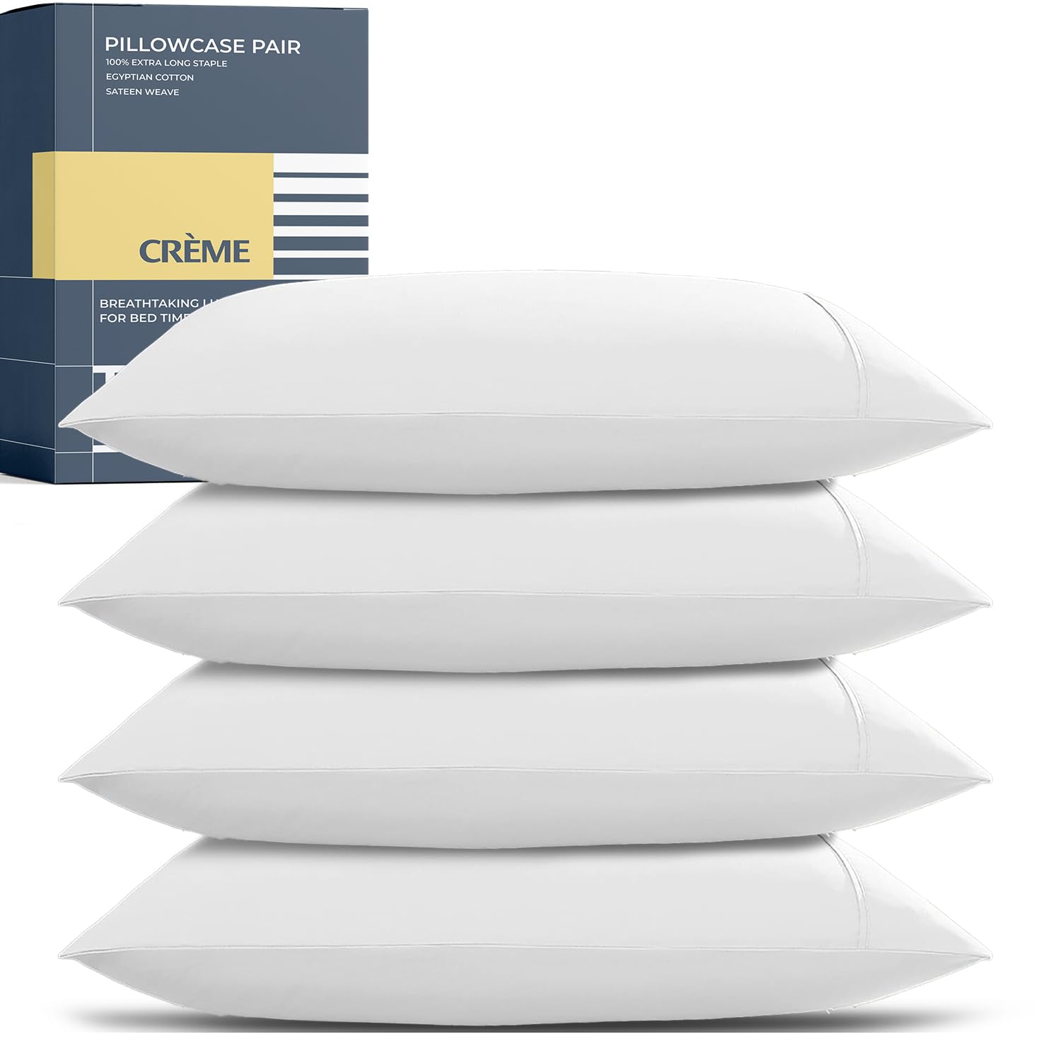 THREAD SPREAD 100% Egyptian Cotton King Size Pillow Cases Set of 4 - Luxury 1500 Series Pillow Cases King Size (White), Soft Cooling Envelope Closure