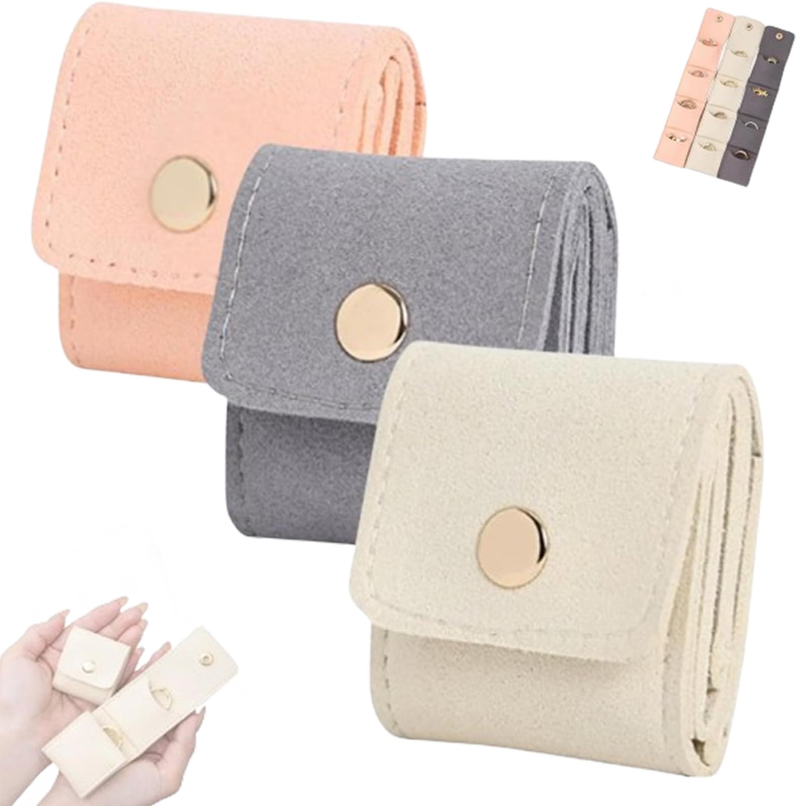 NNBWLMAEE Mini Travel Jewelry Bag, Mini Roll Bag with Buckle, Portable Foldable Organizer Case, Small Pouch for Ring, Earring (3PCS-D)