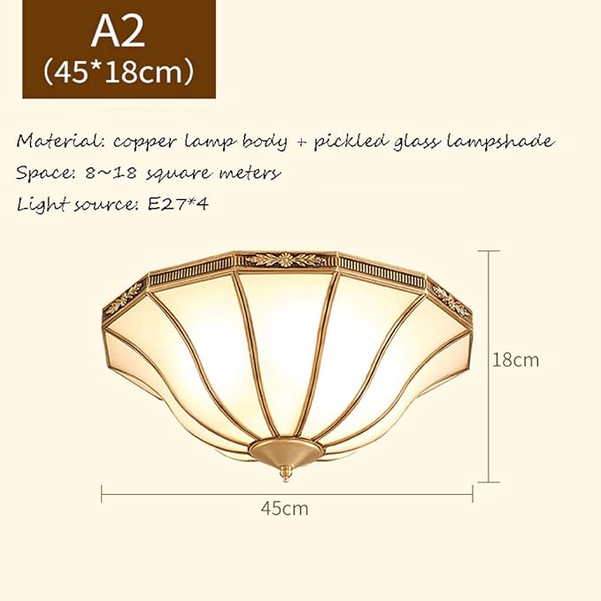 YYDS Plafondlamp Koper Lamp Amerikaanse Copper Plafondlamp Pure Copper glas gesneden Solder Copper Lamp Bedroom Study koperen plafondlamp Verlichtingslamp (Grootte : Medium) photo 3