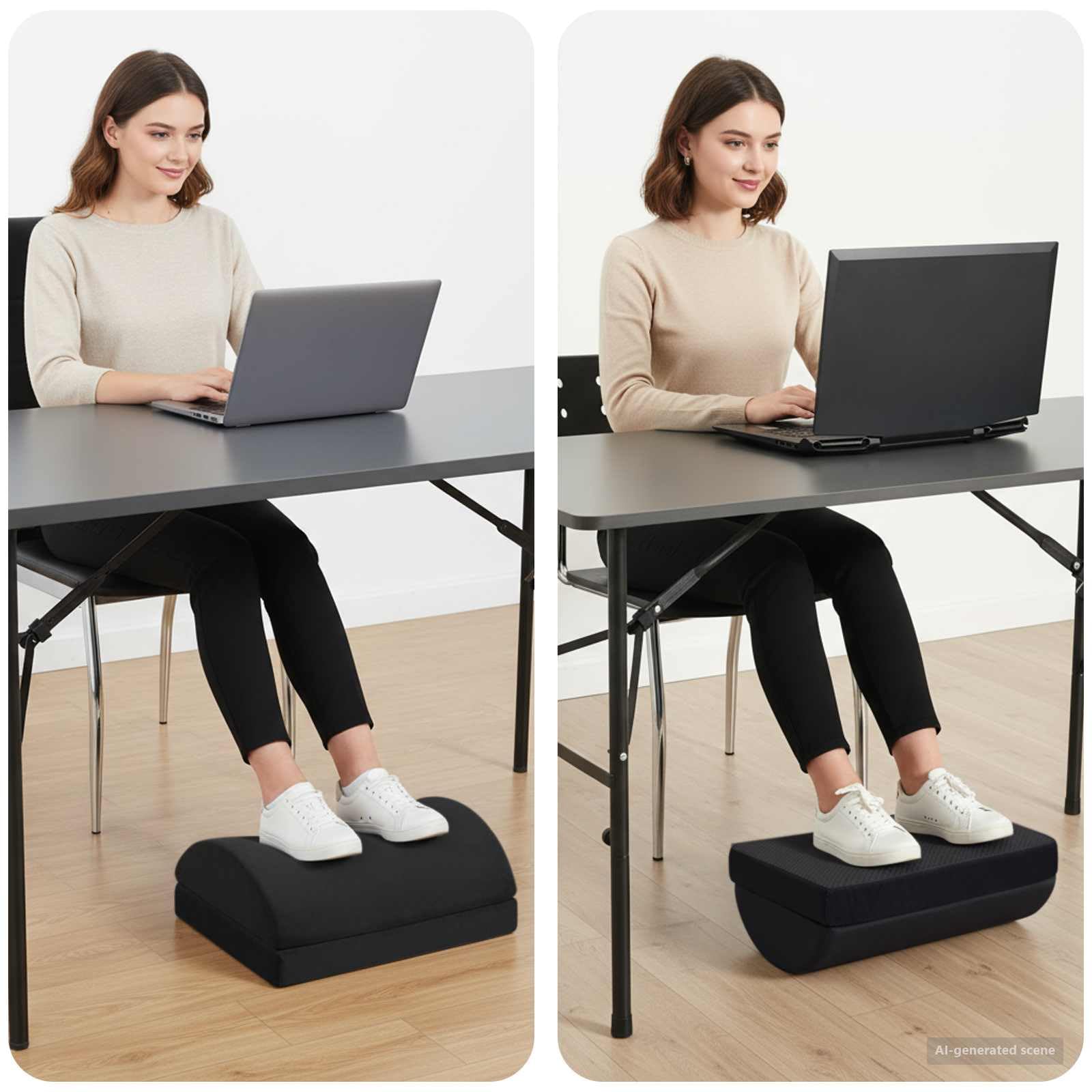 Cuscino poggiapiedi, nero, 44 x 29 x 17 cm, in schiuma PU con morbido rivestimento in velluto, ergonomico, traspirante, per ufficio e soggiorno, leggero, facile da pulire, superficie opaca