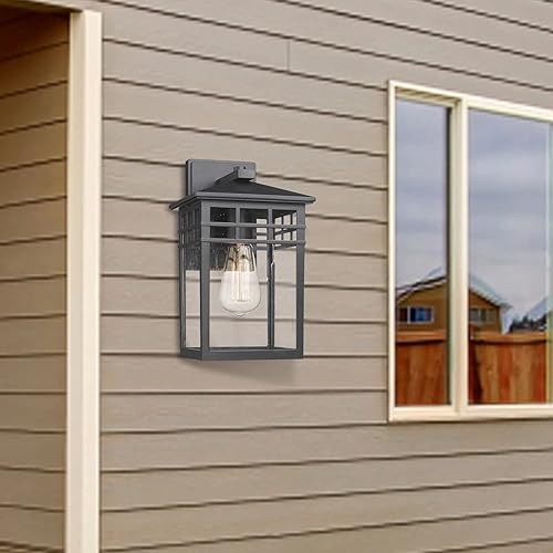 Vista 8 de Outdoor Light Fixture Wall Mount, Modern Exterior Lights Fixture Wall Sconces with Seeded Glass for Front Porch, Farmhouse Waterproof Black Carriage