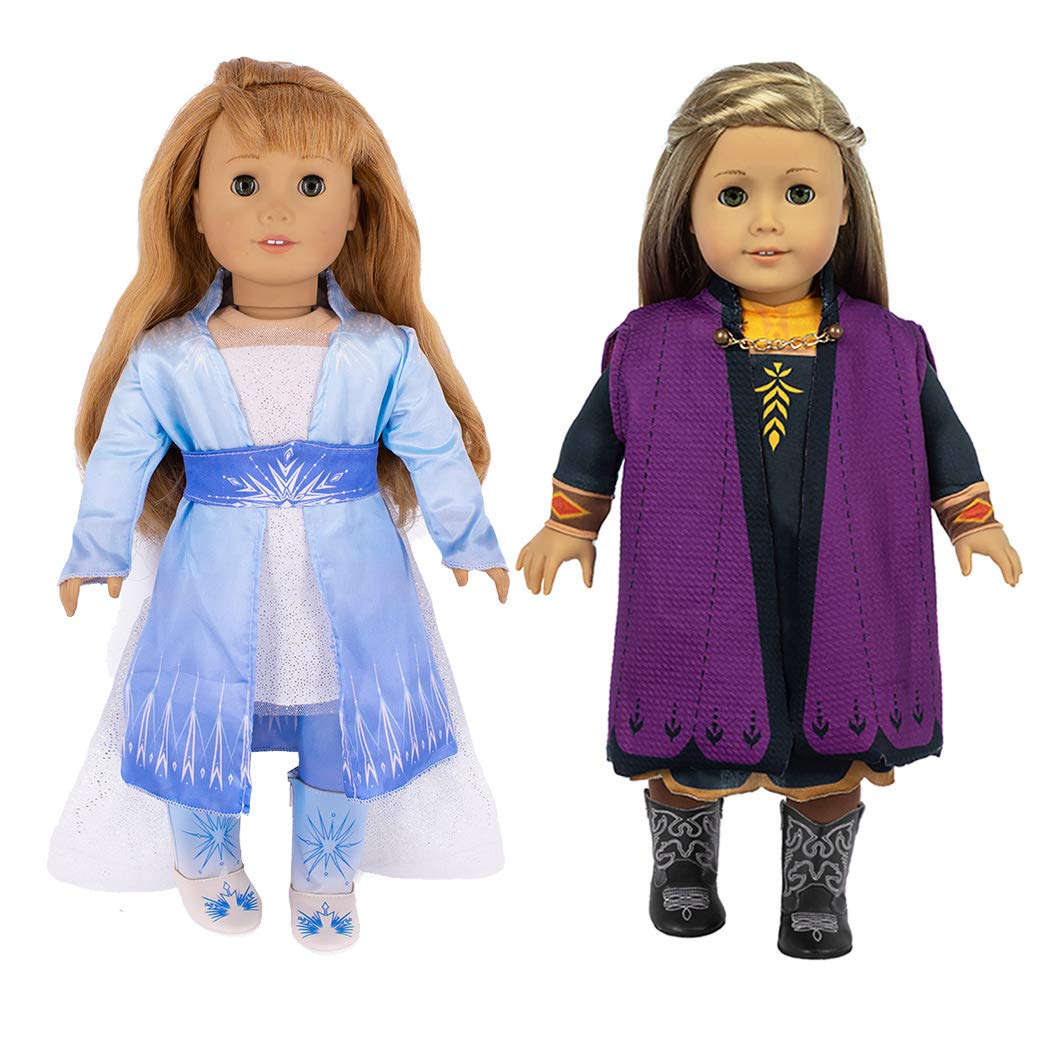 2 Sets Frozen Inspired Doll Outfit - Snowflake Queen Doll Dress Clothes for 18 inch American Girl