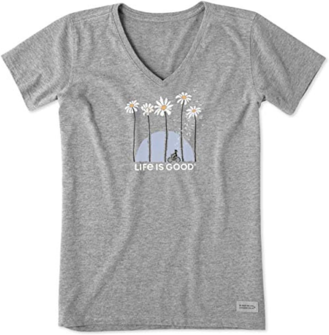 Life is Good Women's Crusher Tee, Short Sleeve Cotton Graphic T-Shirts, Towering Daisies Bike, Heather Gray, X-Small - Image 3