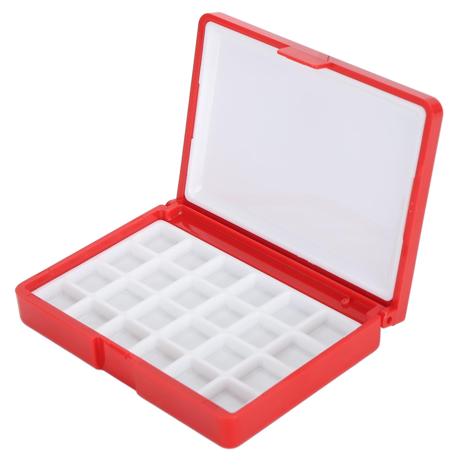 Jelquix Compact Empty Watercolor Box, Portable Plastic Paint Storage Palettes Box with Partitioned Design, Ideal for Acrylics, Watercolor & Lipsticks (Red 24 Grids)