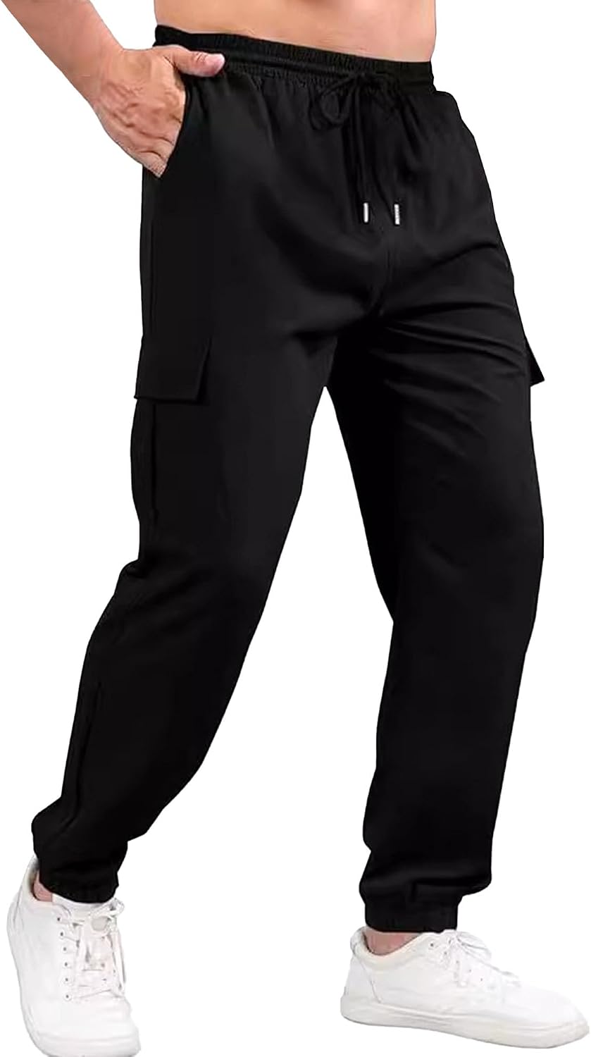 Men's Drawstring Comfort Work Joggers Pants Loose Fit Mutilpocket Cargo Pants Straight Military Outdoor Trousers