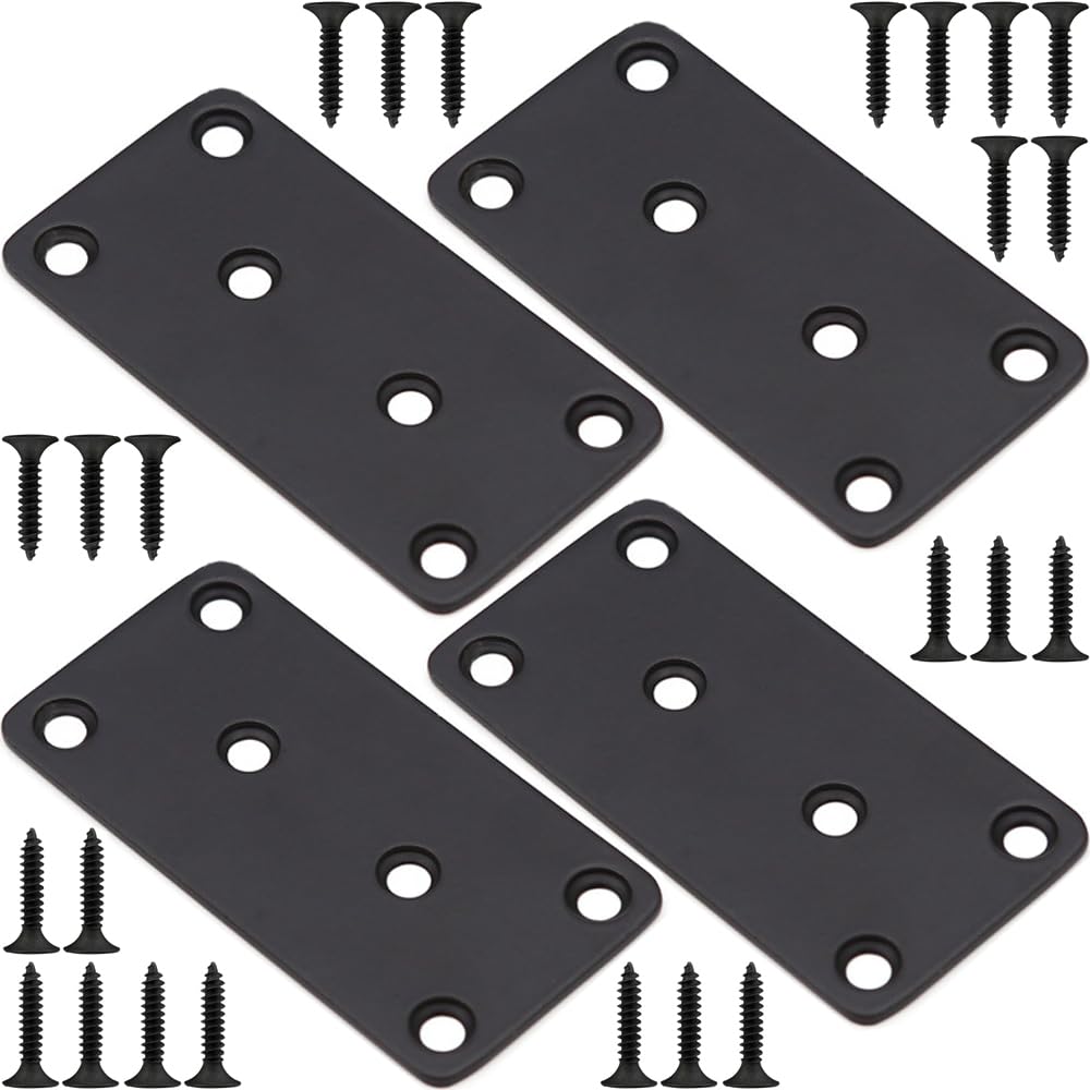 4Pcs Flat Mending Plate, 2''x4''/50x100mm Stainless Steel Mending Bracket Plate, Brace Fixing Joining Plate, Metal Bracket with Screws for Furniture, Wood, Shelves