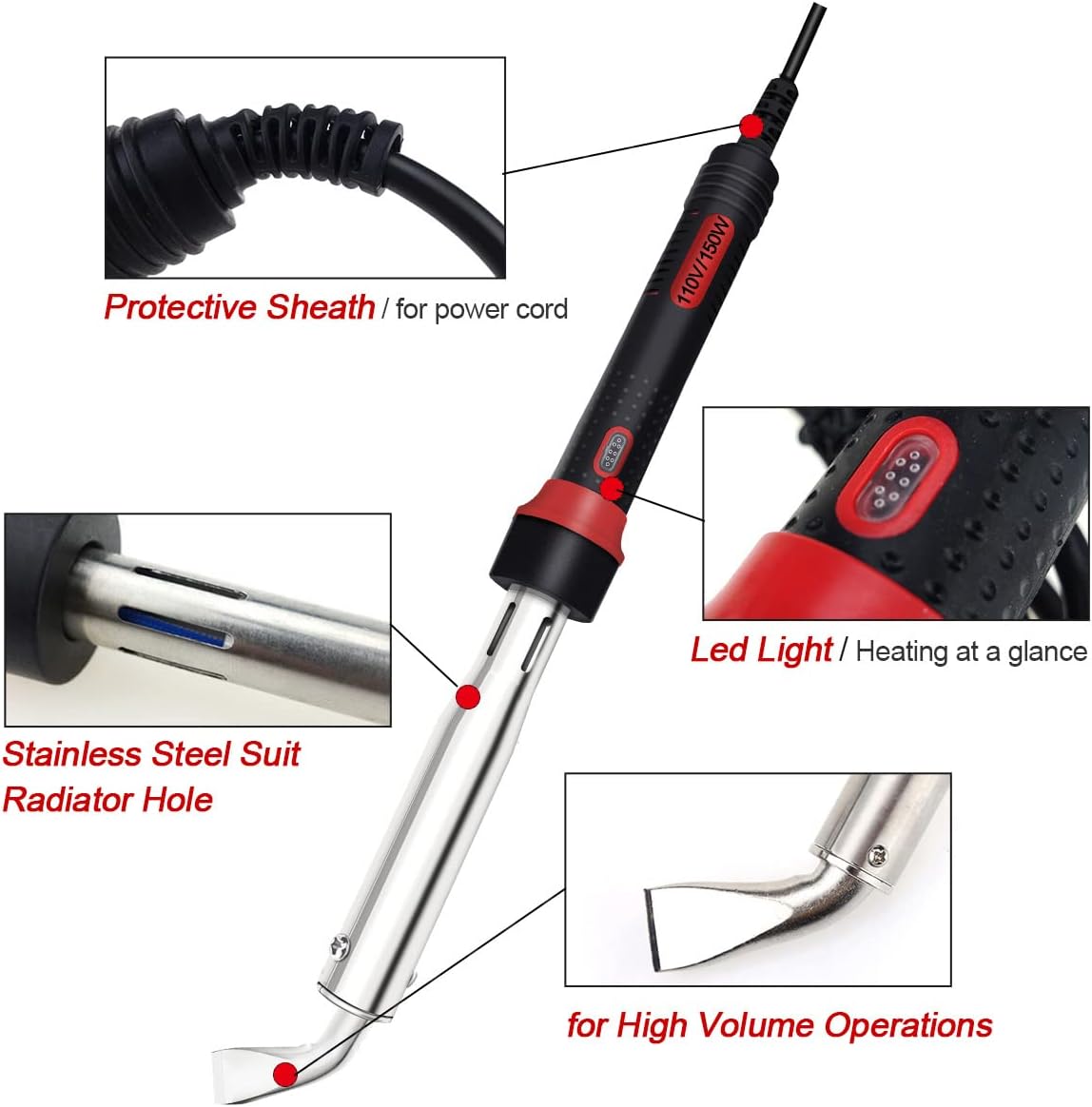 150W High Power Soldering Iron Kit 110V US Plug, Industrial Grade External Heating Soldering Iron with Replacement Tip, Heating Core & Stand for Metal Welding & DIY