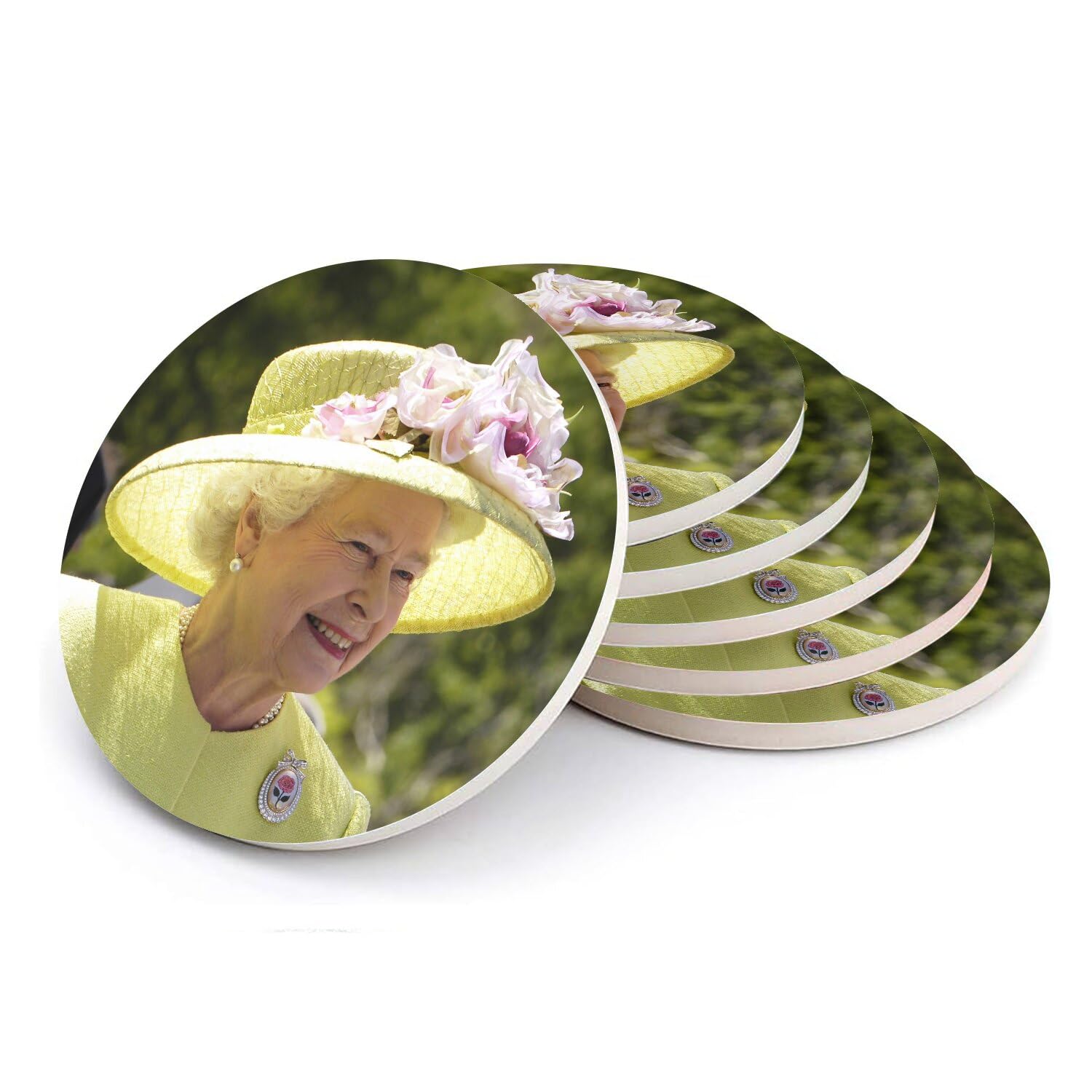 Sous verre ronds en céramique Reine Elizabeth jaune - Lot de 6 dessous de verre 108 mm