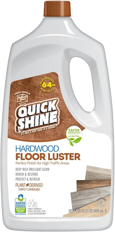 Brillo para pisos de madera dura Quick Shine 64 oz, brillo de aspecto natural | Pulido de carnauba derivado de plantas, renovar y proteger, libre de rayas y neblina, antideslizante, pH neutro, sin PFAS, EPA Safer Choice
