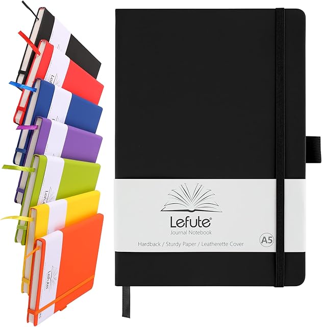 A5 Notebook, Notebook A5 200 Pages 80 GSM Journal Notebook Hardback Notepad with Lined Pages, Pen Loop, and Inner Pocket (Black)