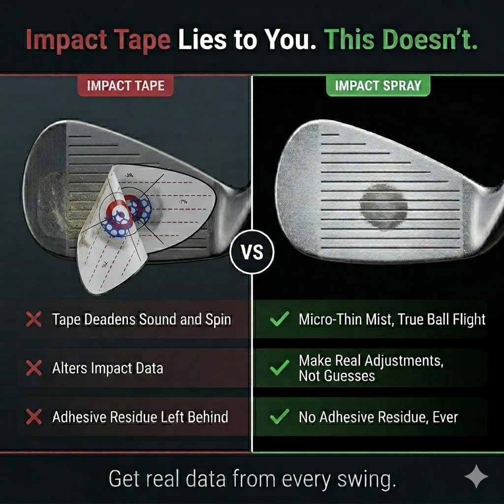 Golf Impact Spray | Fast Drying Golf Club Spray & Strike Marker - Instantly See Your Pattern to Fix Your Swing - Wipes Clean - Safe for Simulators & All Clubs
