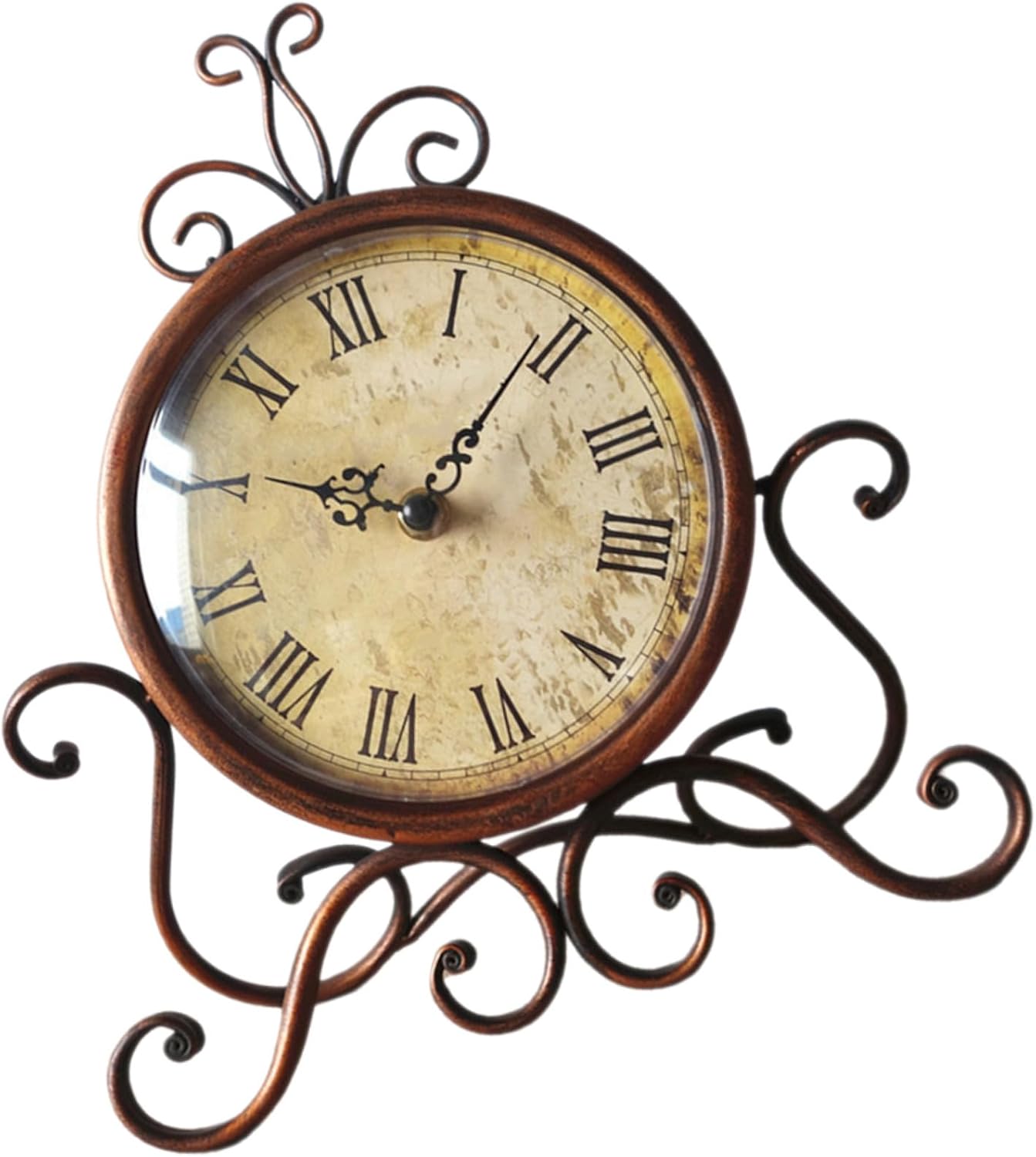 Mipcase Vintage Table Clock Retro Mantel Clock Brown Iron Silent Non-Battery for Living Room Fireplace Shelf Home Décor