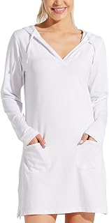 Willit Women's Long Sleeve Swim Cover Up UPF 50+ SPF Dress Hooded with Pockets Sun Protection Beach Coverup