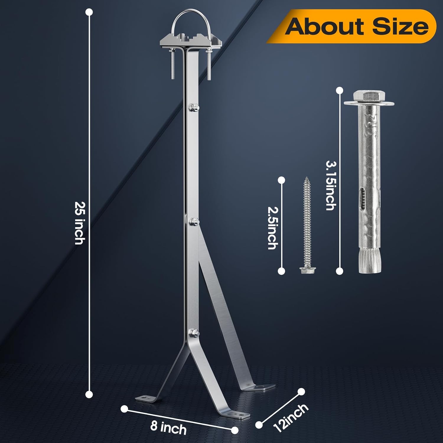 24 Inch Antenna Wall Mount Stainless Steel Stand Off Wall Mast Mount Clamps Windproof Antenna Mounting Bracket (24 inch) - Image 5