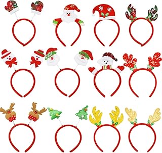 UMEELR 12 PCS Christmas Headbands Assorted Elves Party Hats Christmas Reindeer Costume Headbands, Cute Christmas head hat toppers for Christmas Party Accessoriess, Christmas Holiday Party Favor