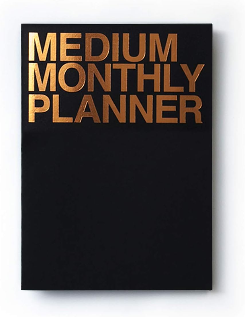 Medium Monthly Planner, Undated, Year Round, Premium Thick Paper, Eco Friendly Stitch Bound A5 16 Months 150 GSM 18 Sheets Black Gold