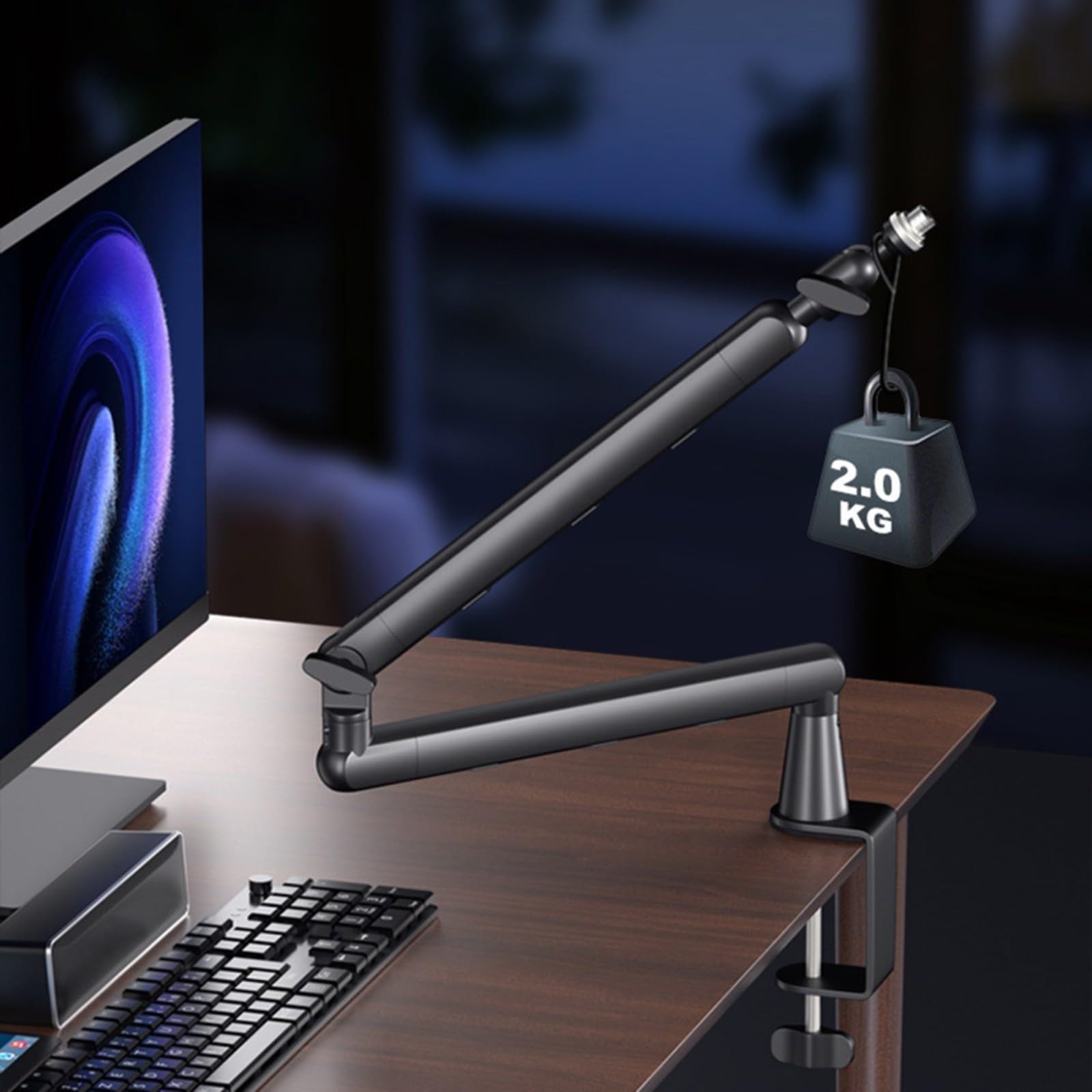 Supporto per microfono in metallo per scrivania, staffa a braccio regolabile per registrazione e live streaming, supporto stabile da studio con elegante finitura nera, facile e veloce da usare
