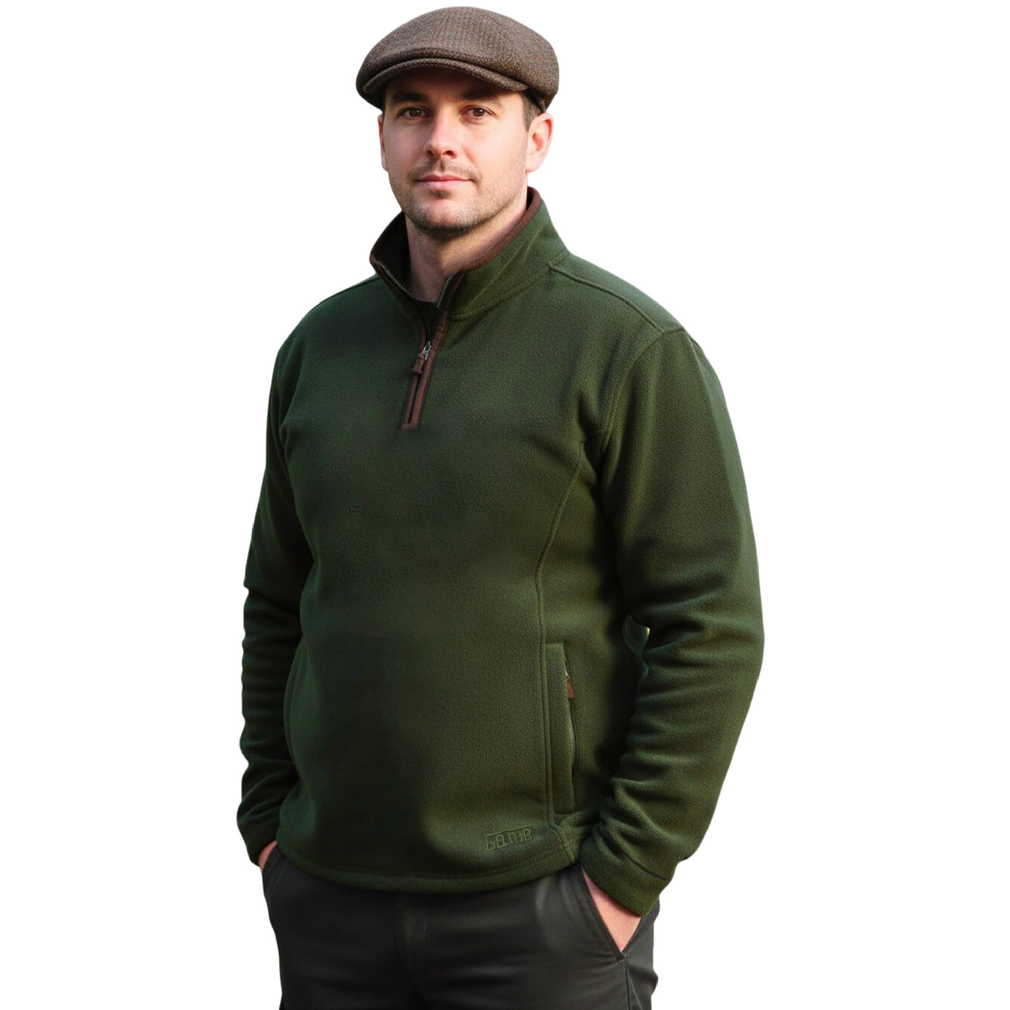 Game Mens Stanton Fleece Pullover | Winter Warm Half Zip Jumper Forest Green