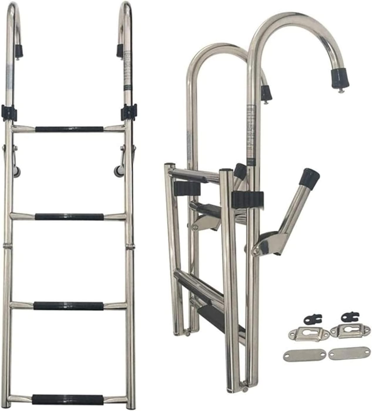 Dock Boat Ladders 4 Steps Boat Ladder,Stainless Steel Folding Telescoping Rear Entry Inboard Ladder with Widened Pedals,Custom Swim Deck Ladder Hand Railing Ladder