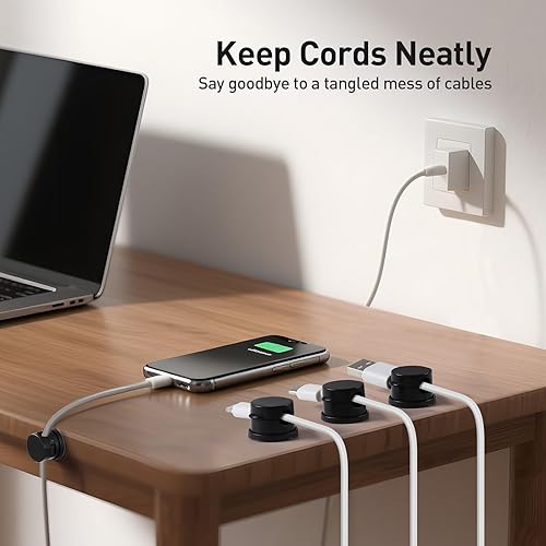 Miniatura 6 de AGPTEK Paquete de 8 clips magnéticos para cables, clips giratorios de 360° actualizados para sujetar cables en mesita de noche, organizador de Negro
