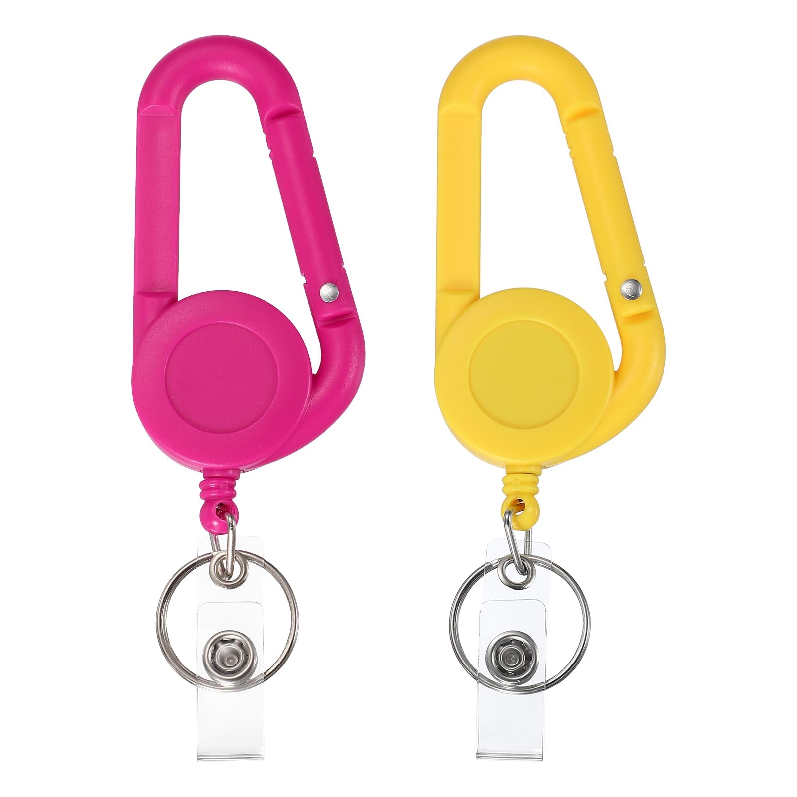 PATIKIL 2 Pack Retractable Keychain Belt Clip, Retractable ID Badge Reel Plastic Card Holder Reel Badge Holder Clip for Women Volunteers Teacher Office Business, Fuchsia, Yellow