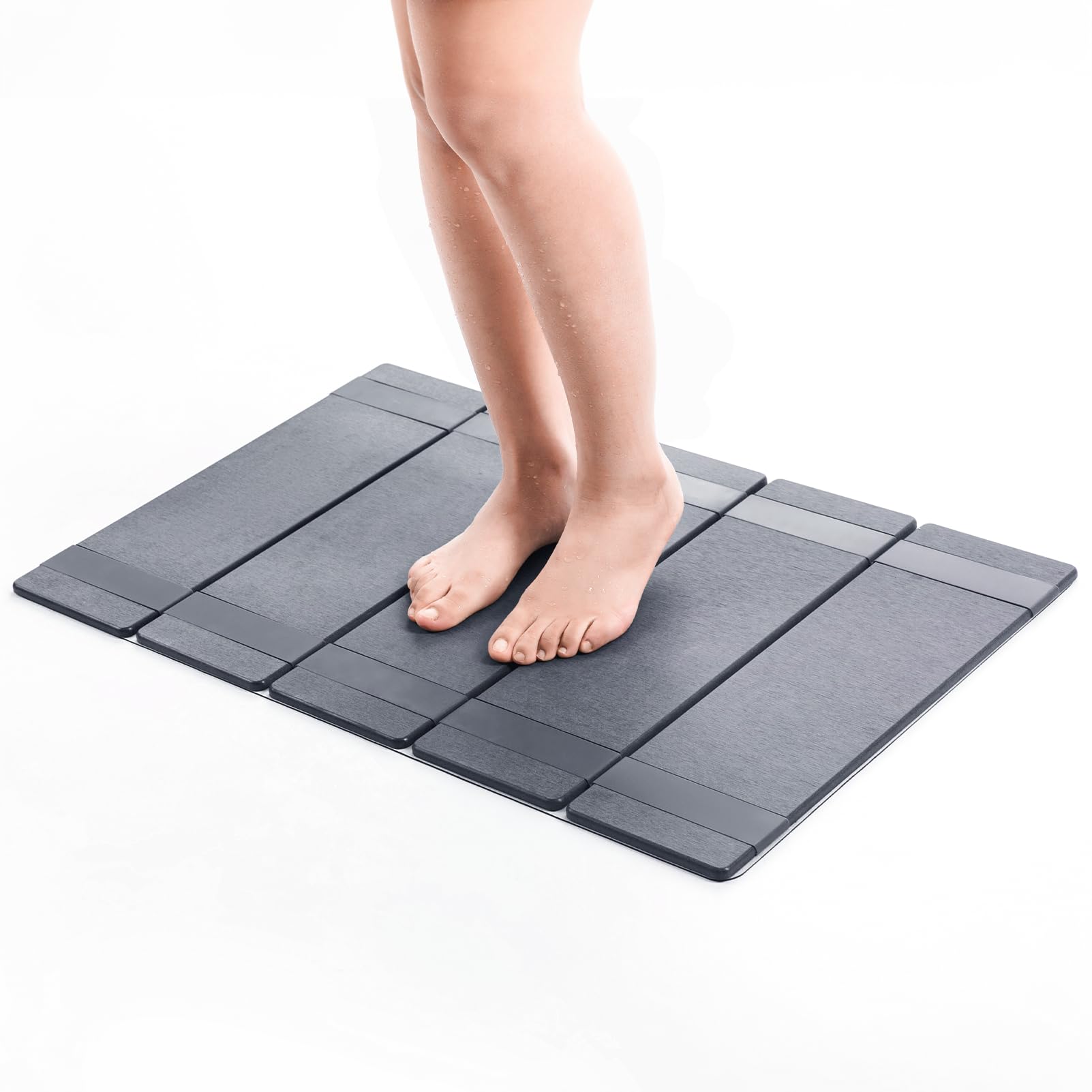 Stone Bath Mat, Big Big Big, 20"x32", Foldable, Non-Slip and Fast Drying Natural Diatomaceous Earth Bathroom Mat, Multifunctional Stone Bath Mats for Bathroom, Easy to Clean, Dark Gray