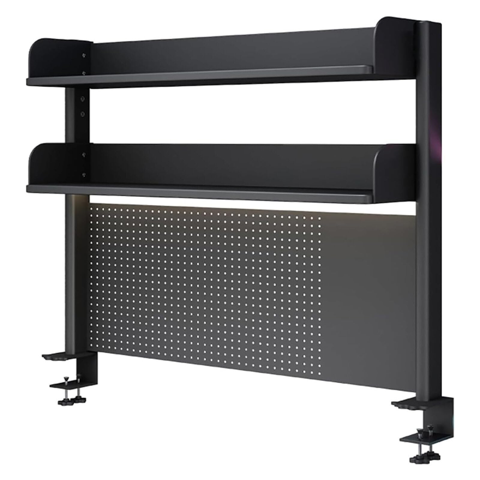 CWCQGH Clamp On Desk Organizer Shelf - 31.4in White Computer Desktop Bookshelf with Pegboard, Ideal for Home Office, Dorm, and Gaming Desk Storage Solutions,Black-23.6in