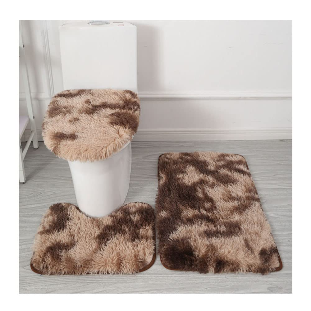 CYlovinho 3 Pcs Bath Rugs Set, Bath Rug + Contour Mat + Toilet Seat Cover, Super Soft Microfiber Water Absorbent and Non-Slip Bathroom Rugs with PVC