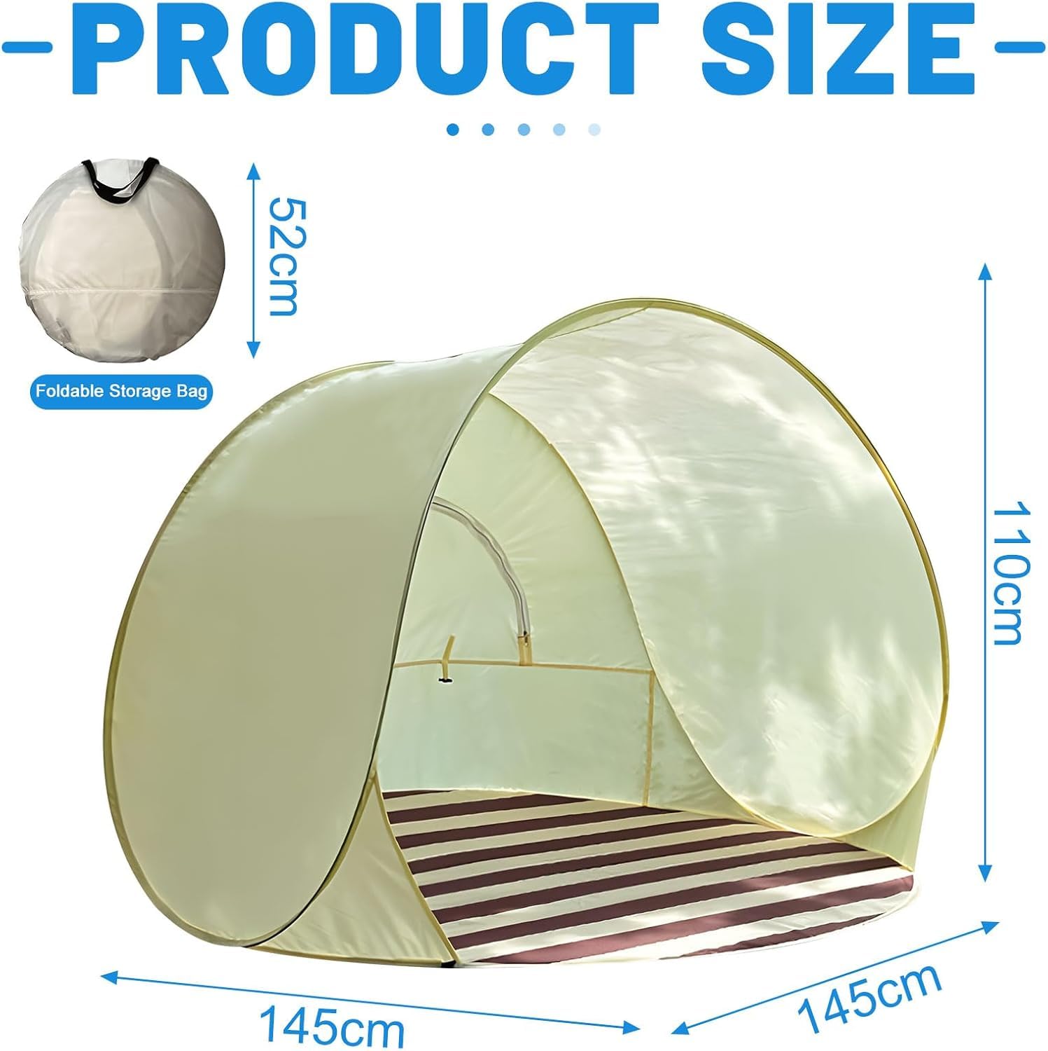 Abri de Plage Pop-Up Tente de Plage – Portable, spacieux, Pare-Soleil de Voyage, Protection UV 50 avec Sac de Transport, pour 2 à 3 Personnes (Plein air, Camping, Pique-Nique, Jardin)
